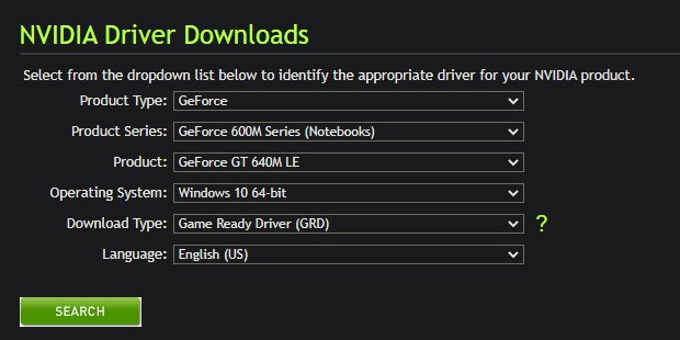 Geforce gt 640m online le driver